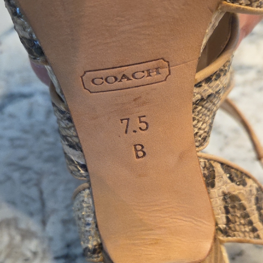 Coach Snakeskin Strappy Heels in Tan and Brown - Picture 3 of 10